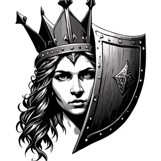 Viking Shield Maiden Face With A Crown