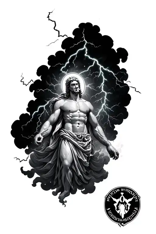 Lightning Strikes Dark Clouds Surrounding Zeus God