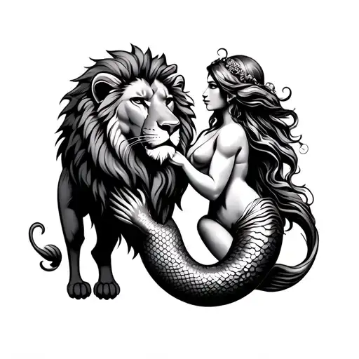 Lion And Mermaid Holding