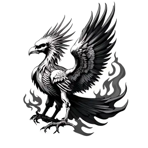 Skeletal Phoenix On Fire Rising