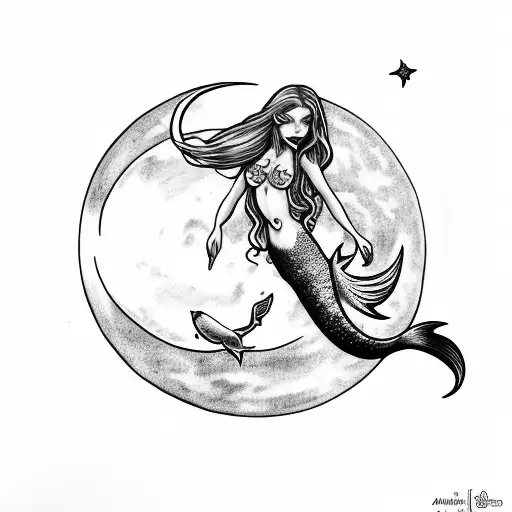 Mermaid With Moon On The Background