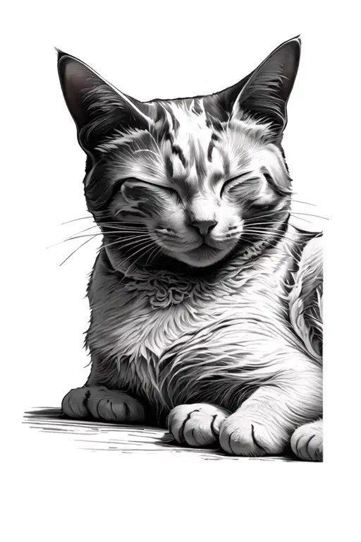 Full White Cat Sleeping