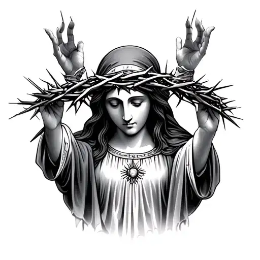 Mother Mary Holding Up Crown Of Thorns