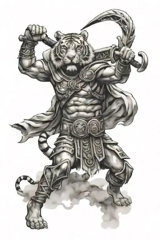 Gladiator Holding An Tiger Walking