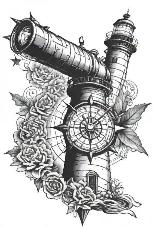 Lighthouse With Compass Rose