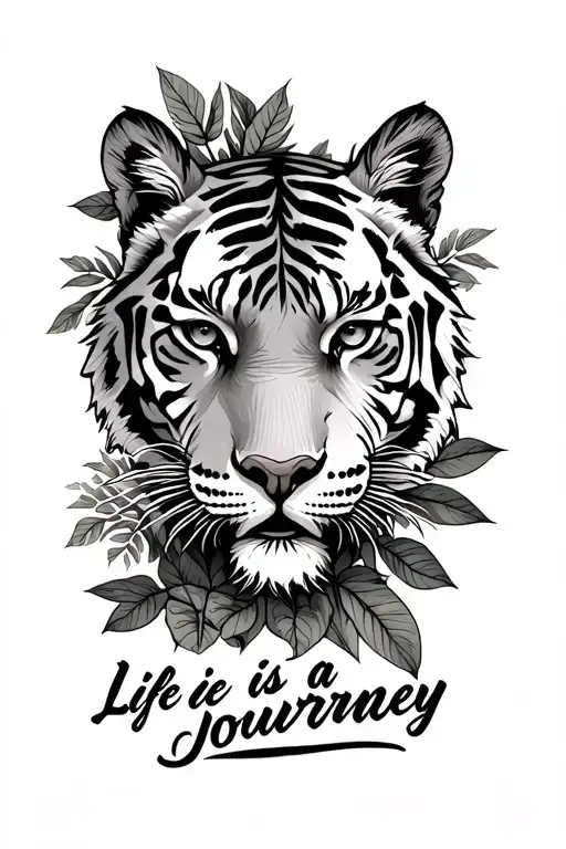 Half A Tigers Face Peeking Through The Foliage With The Words Life Is A Journey