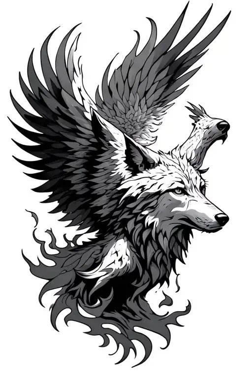 Wolf Phoenix Rising From Flames