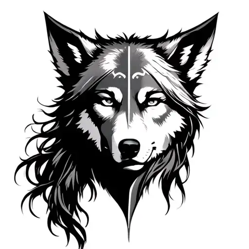 Shield Maiden Face With Wolf Above Her Head