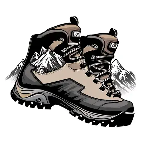 Simplistic Hiking Boots With Mountain Range Silhouette