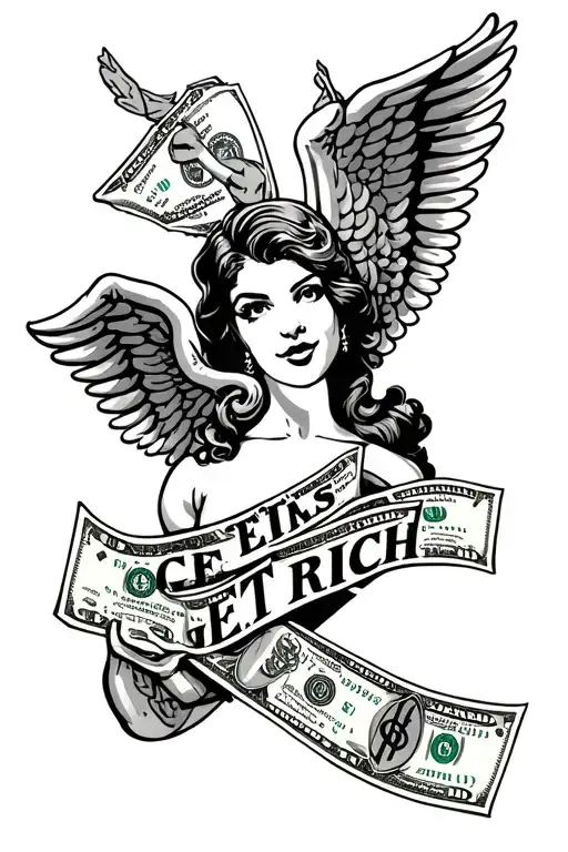 Angeles With Money And Signs Of Dollar With Phrase Get Rich
