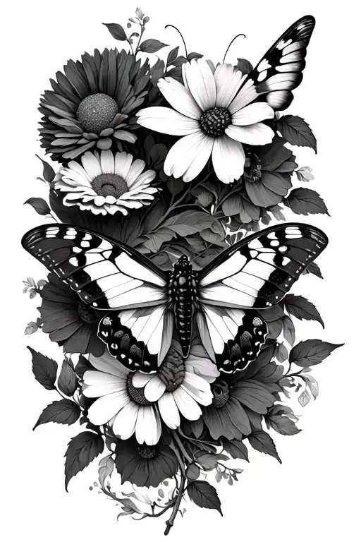 Cosmoas And Marigold Flower And Lunar Moth Emerging