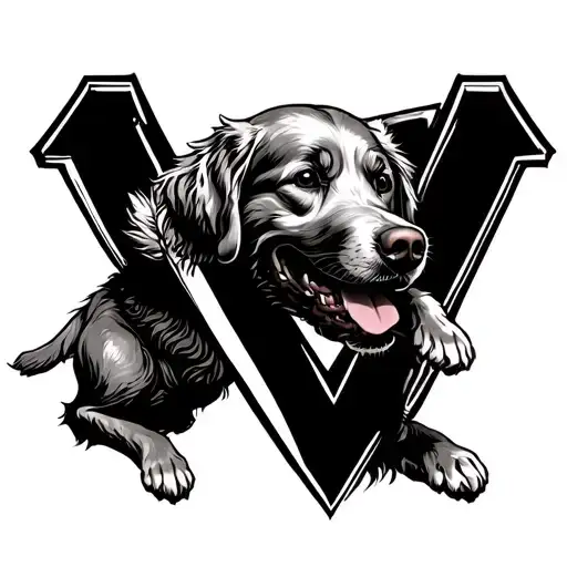 Simple Roman V With A Small Golden Retriever Falling From The Top