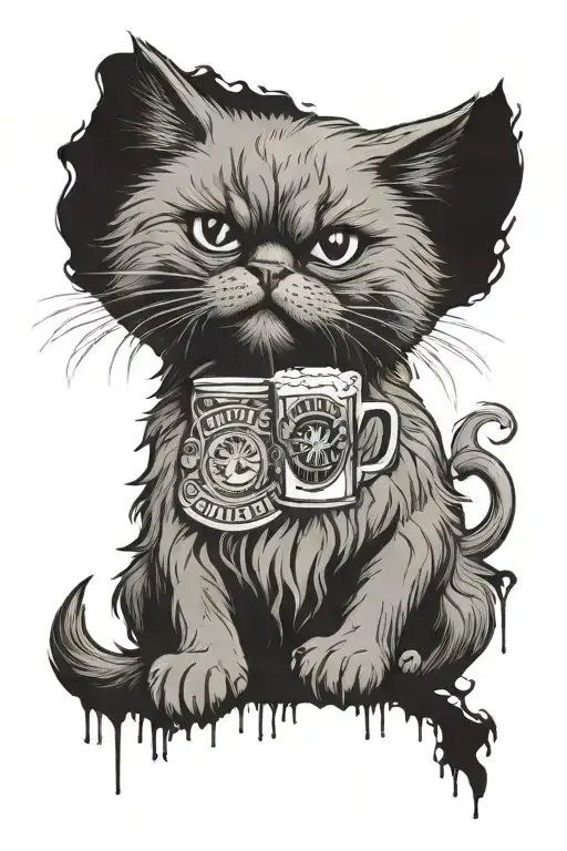 Badass Persian Cat Drinking Ginger Beer And Depicting He Is A Survivor