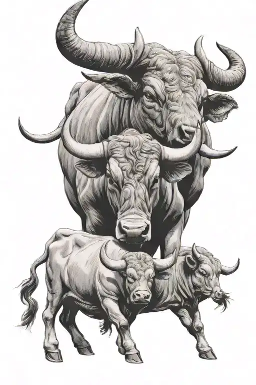 Adult Bull And Young Bull