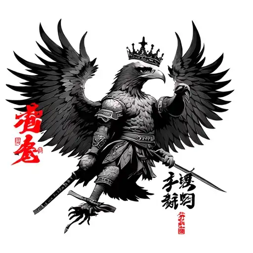 Samura Warrior Ninja Eagle Crown And Japanese Words Of Courage