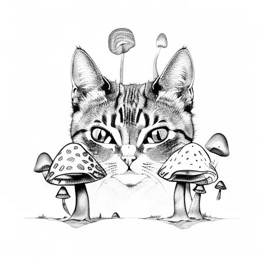 Cat In Mushroom Forest