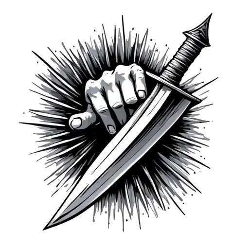 American Traditional Dagger Hand Tattoo Design