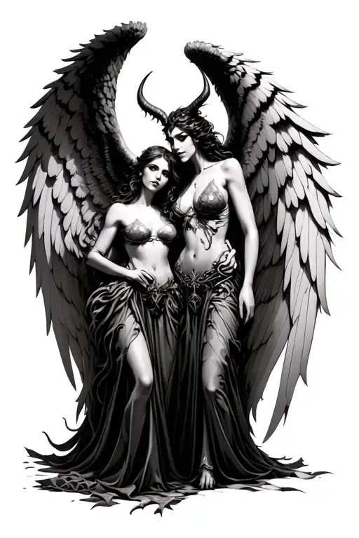 Angel And Demon Merged With Large Wings Made Entirely