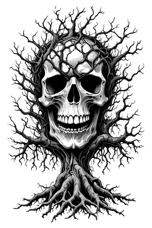 Skull Entangled In Poison Tree Roots Growing Inside