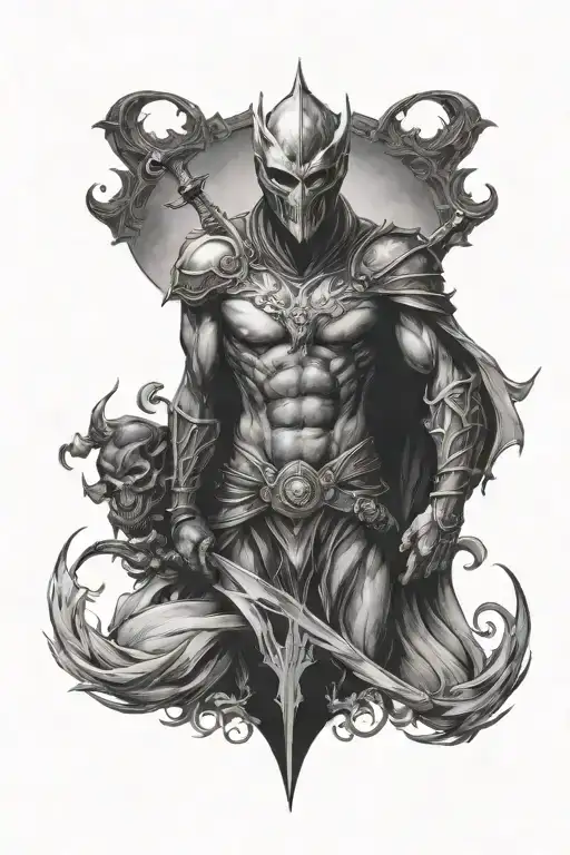 Hero Villain Light Dark Back Tattoo Design