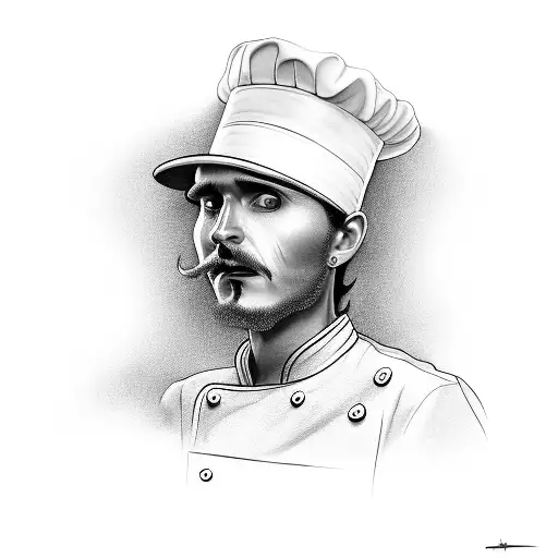 A Black And Grey Portrait Of El Guason With A Chef's Hat On