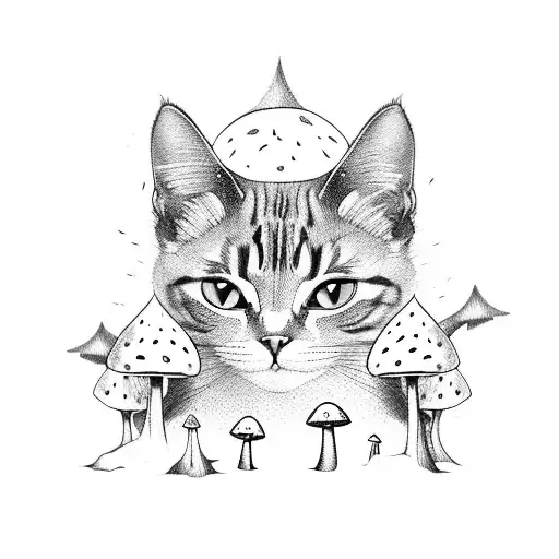 Cat In Mushroom Forest