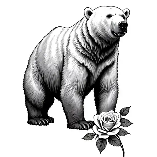 Polar Bear With A Rose Intertwined