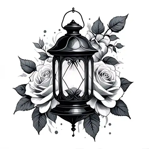 Black And Grey Lantern And Roses