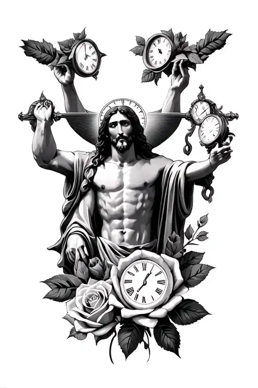 Jesus With Rose And Clocks