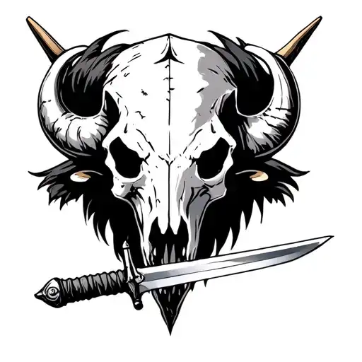 Sword Going Through Buffalo Skull