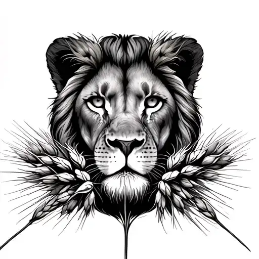 Lion Eyes Tattoo Looking Over Wheat Plant On Back Of Forearm