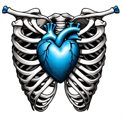 Rib Cage With Blue Heart Inside