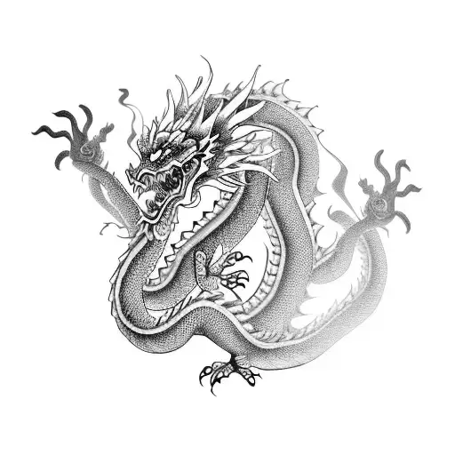 Chinese Dragon With Marigold Flowers