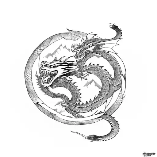 Dragon With A Wolf And Snake