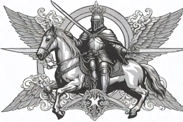 Knight With A Crown And Halo Over His Head Also Crows Between His Sword