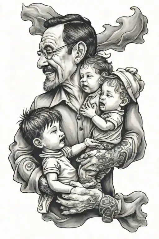 Father Holding Hands With Couple Of Children