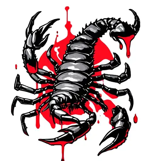 Scorpio With Compos And Hourglass And Blood Colored All Over Hand