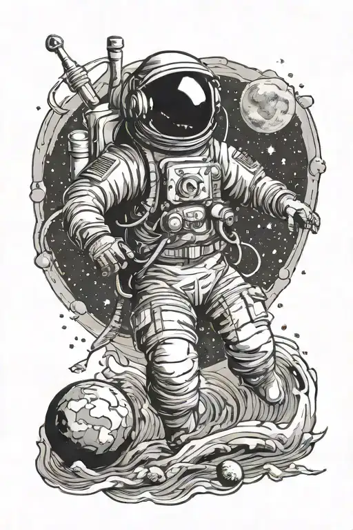 Cosmonaut On Moon Fishing The Earth Air Water