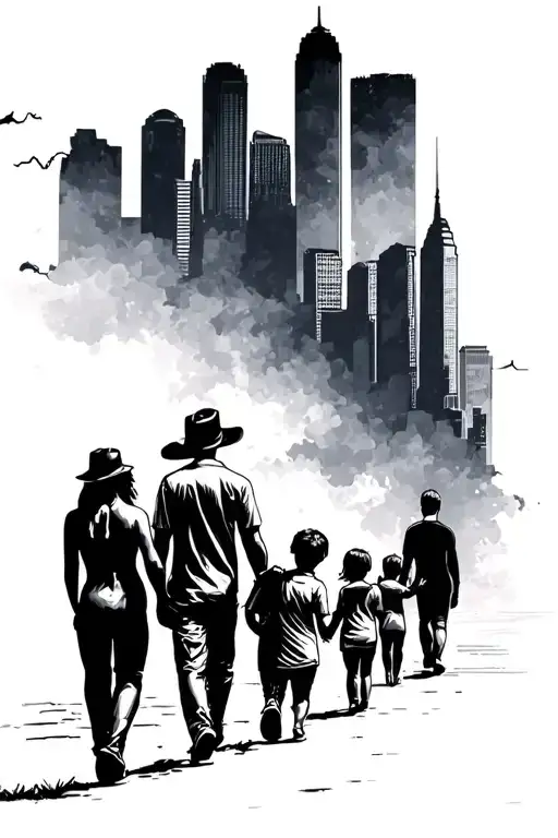 Black Family Southern United States Walking Towards Chicago Skyline
