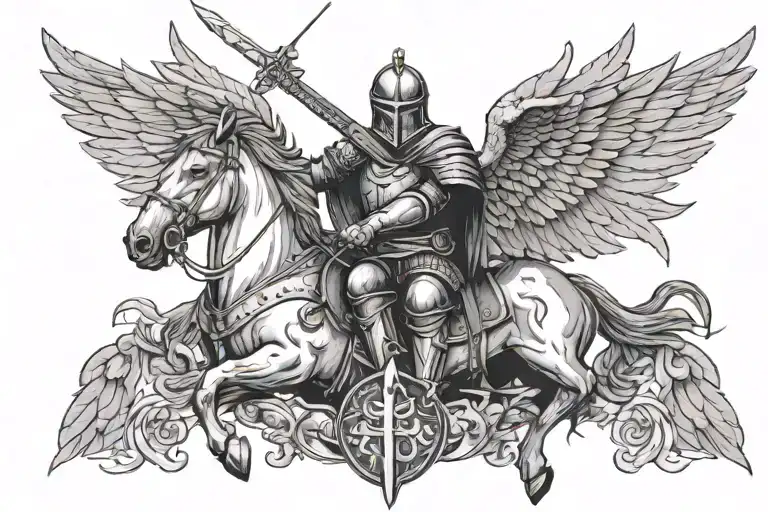 Knight With A Crown And Halo Over His Head Also Crows Between His Sword