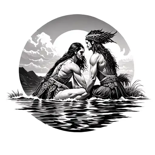 Warriors Finding Peace Near An Ocean Embraceing Nature