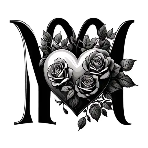 Letter M Going Into A Hospitals Plus Line Into A Heart Laying On Bunch Of Roses
