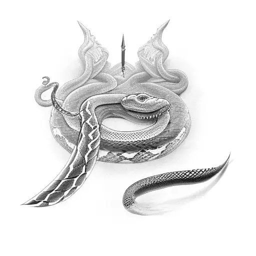 A Black-grey Design Of A Sword Piercing Through A Snake