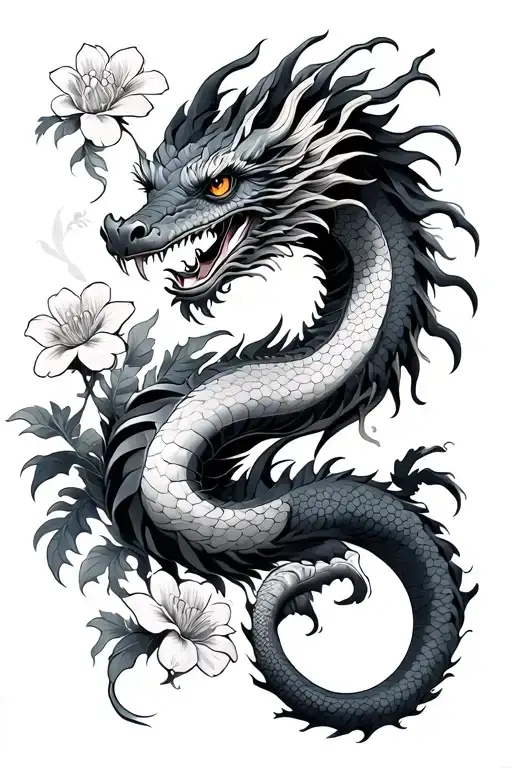 Japanese Medieval Flower Water Dragon