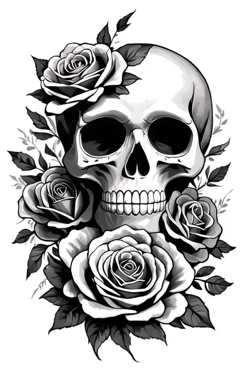 Sugar Skull And Roses Intertwined
