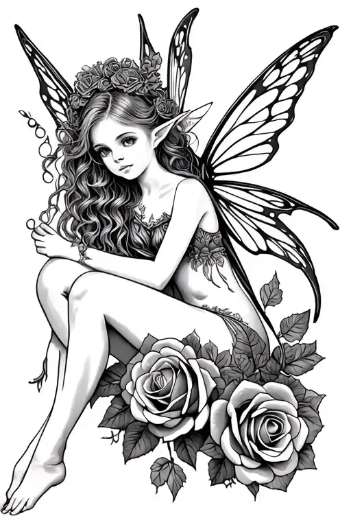 Roses And Fairy Elf Fairy Sitting