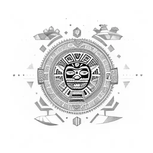 Aztec Calender With Mexican Flag