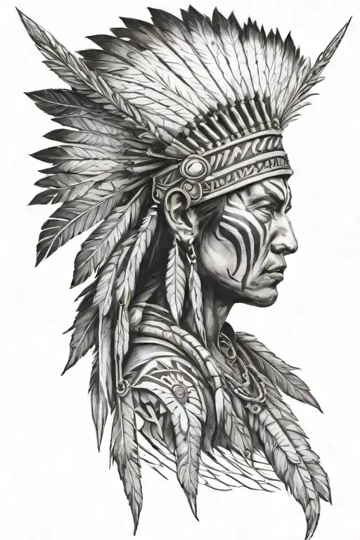 Native American With A Headdress Holding A Bow And Arrow Pointing Down