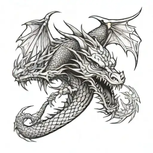 Dragon Facing Front With Cybersigilism In The Background