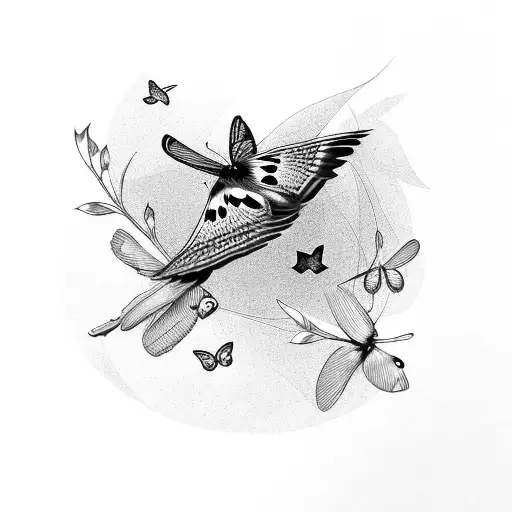 Bird With Butterflies Around It